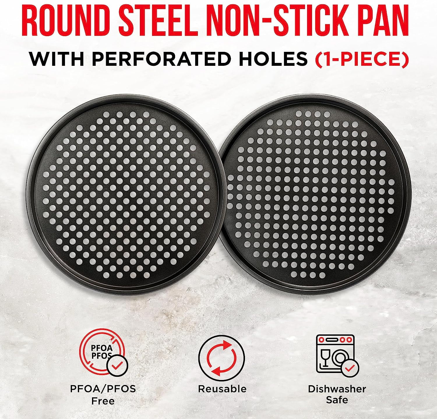 Maxi Small Pizza Pan w/ Holes Non-Stick Scratch Resistant Pizza Pan Set of 2 Made with Steel & Aluminum for Crispy Crust Round Pizza Pan for