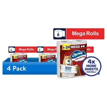 (4 pack) Charmin Ultra Strong Toilet Paper 6 Mega Rolls, 220 Sheets Per Roll