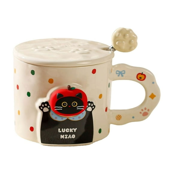 Hearth & Gear Cute Ceramic Cup With Lid And Spoon Elegant Women's Coffee Cup Suitable For Home And Use Birthday Surprise Idea Coffee Cup Set Coffee Cups Ceramic Bulk Colorful Cups for Kitchen Kitchen