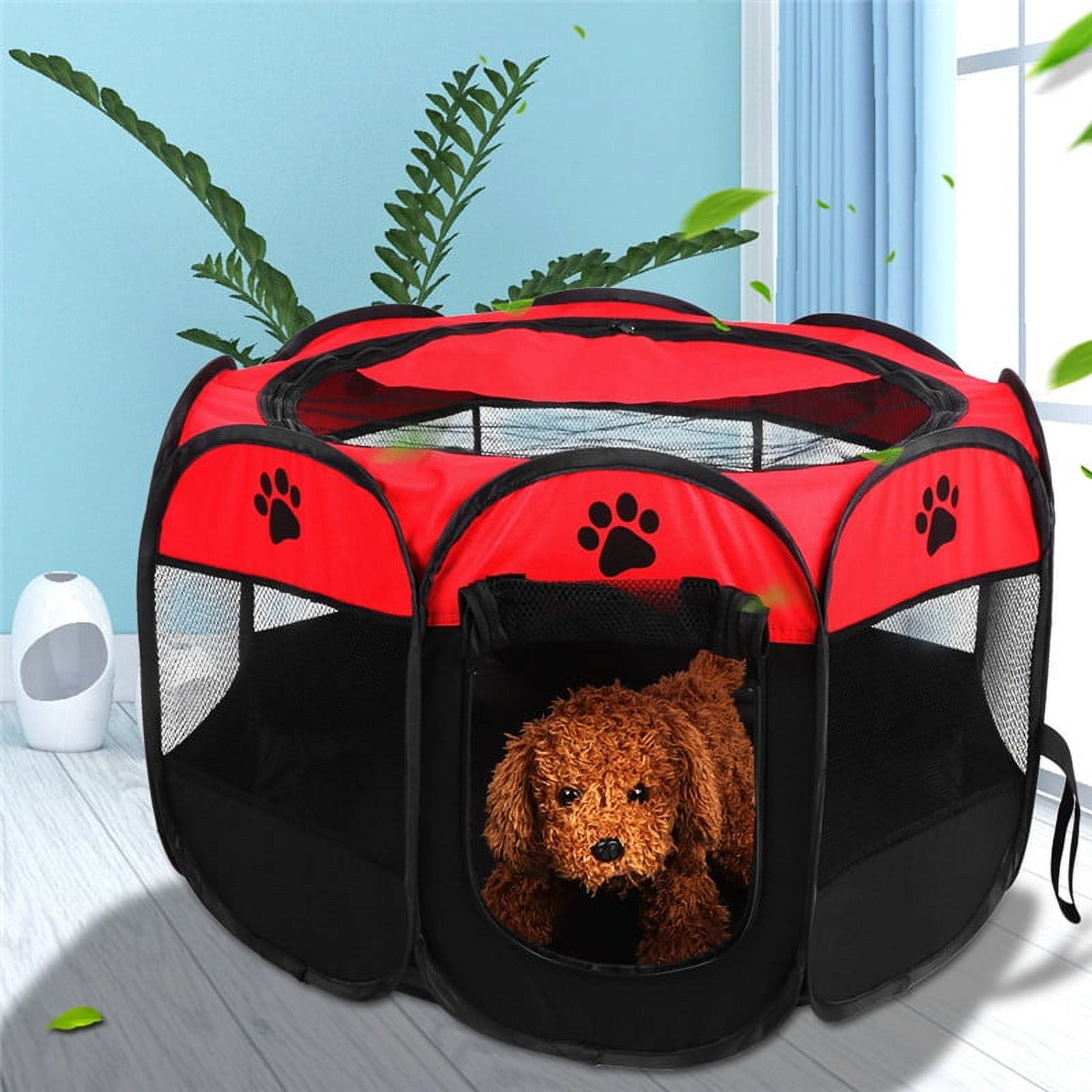 Walfront Pop-Up Foldable Dog Playpen, Red