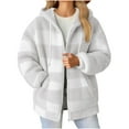 thumbnail image 3 of Zedker Women'S Plush Flannel Pullover Jackets,Cozy Soft Lined Hooded Plaid Jacket with Zip Up, Cozy Soft Thick Warm Fleece Coats for Fall Winter，Gray，M, 3 of 3