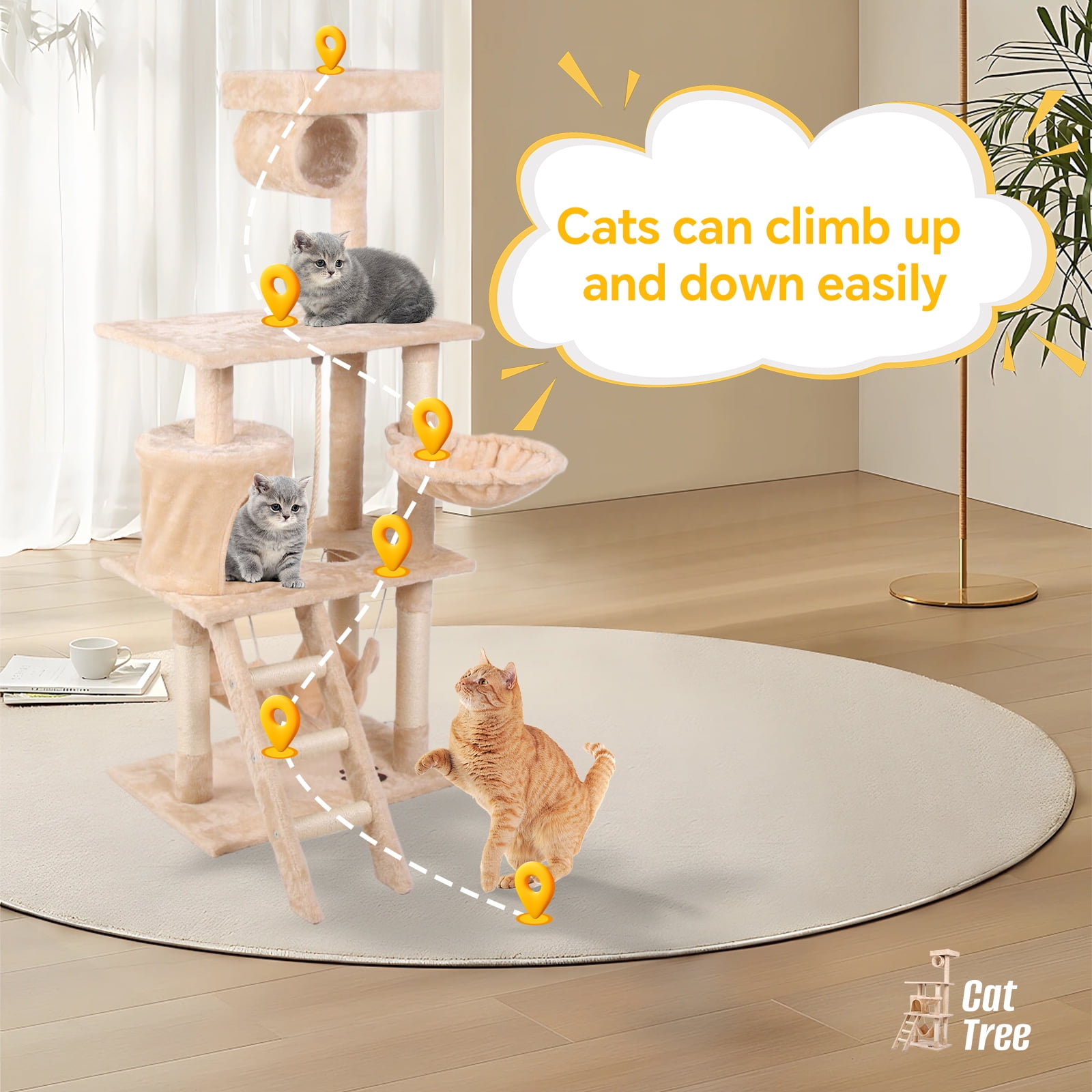 Cat Tree Condo 5- Level Multi-Functional Cat Tree with Scratching Post