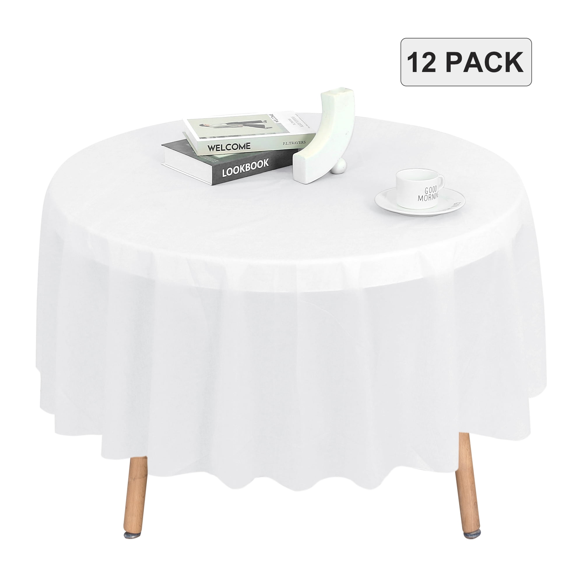 LUSHVIDA 12 Pack Disposable Plastic Table Cloth Round Decorative Table