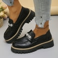 thumbnail image 2 of Penny Loafers for Women Sparkly Rhinestone Chain Chunky Lug Sole Heeled Casual Dress Shoes Slip on Walking Shoes Black Size 8.5, 2 of 6