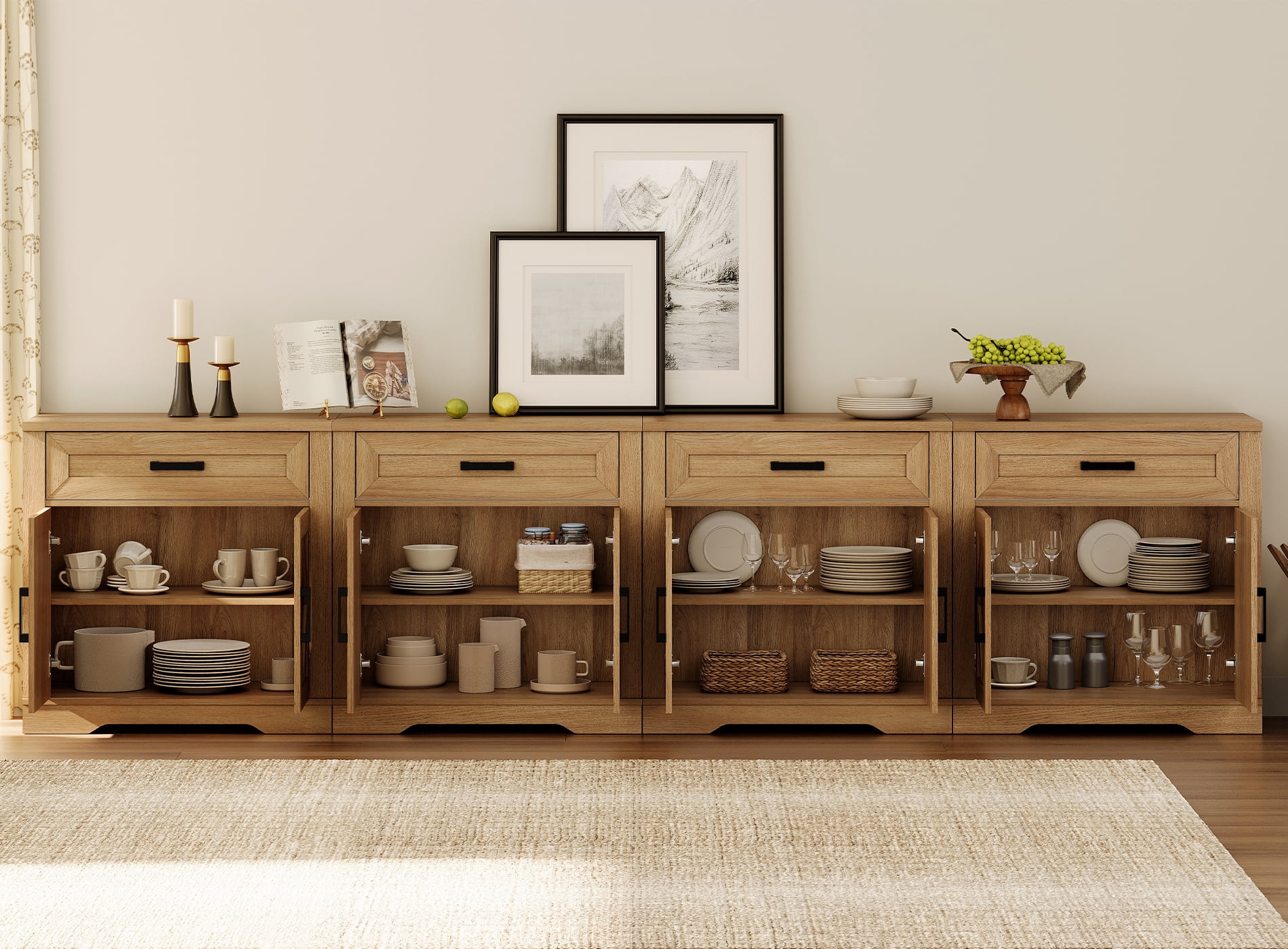 WAMPAT 126"W Large TV Stand,4-in-1 Farmhouse Entertainment Center with Storage Barn Door Cabinet,TV Console Table with Media Cabinet and Drawers for Living Room,Bedroom,Walnut