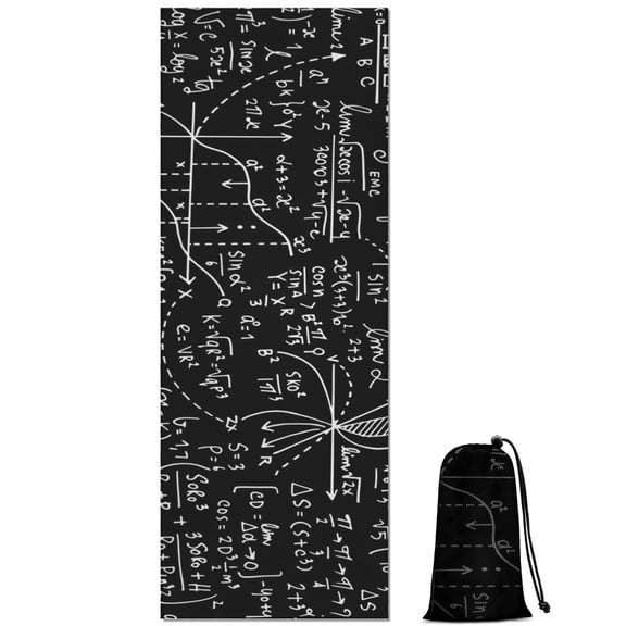Math Equations Chemistry Lab Black Pattern Hot Yoga Mat Towel Non Slip for Hot Yoga - Quick-Drying Yoga Mat Cover with 4 Corner Pockets with Travel Bag - Hot Yoga Towel Non Slip 70"x26"