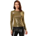 thumbnail image 1 of Camisa de manga larga Allegra K Disfraz de navidad brillante metálico brillante Oro negro XL, 1 of 5