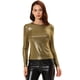 thumbnail image 1 of Camisa de manga larga Allegra K Disfraz de navidad brillante metálico brillante Oro negro XL, 1 of 5