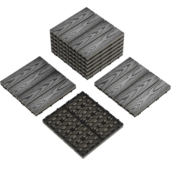 Garvee 9-Pack 12"x12" Interlocking Patio Deck Tiles, Composite Wood Decking for Outdoor Use, Grey