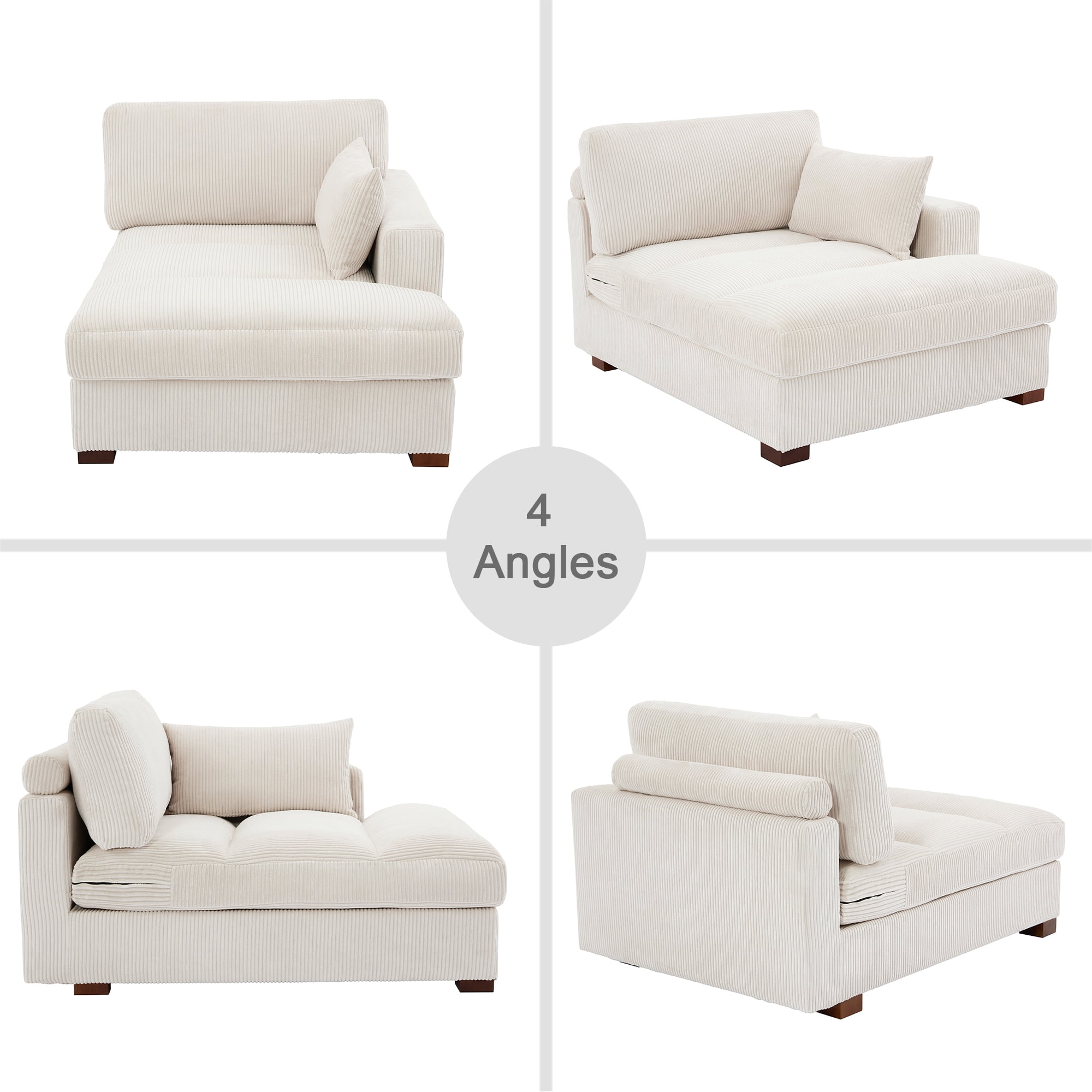 UIXE Chaise Lounge Indoor Upholstered Corduroy Sofa with Left Armrest for Living Room Bedroom, Beige