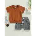 thumbnail image 2 of Toddler Baby Boys Summer Clothes Set Short Sleeve Round Neck Solid Color T-Shirt Tops Drawstring Short Pants Outfits, 2 of 8