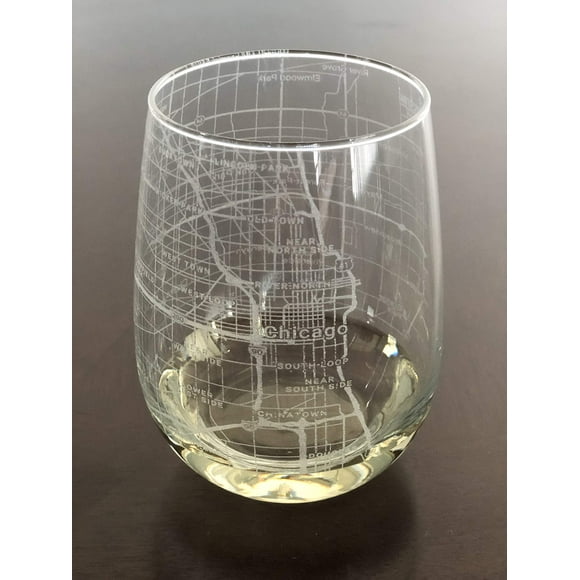 Stemless 17oz Wine Glass Urban City Map Chicago Illinois