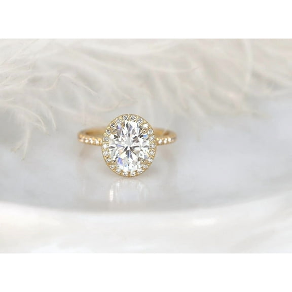 vylahjewellery Oval Halo Wedding Bands for Woman's Engagement Solitaire Moissanite Diamond Pave Band 18K Yellow Gold Married Ring or Promise Rings September Month Birthstone Rings