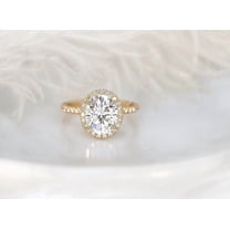 vylahjewellery Oval Halo Wedding Bands for Woman's Engagement Solitaire Moissanite Diamond Pave Band 18K Yellow Gold Married Ring or Promise Rings September Month Birthstone Rings