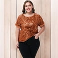 thumbnail image 3 of Women's Plus Size Short Sleeve Sequin Top Round Neck - XX Large, Orange, 3 of 6