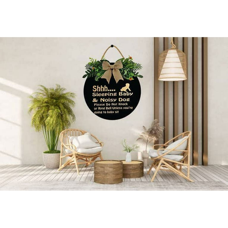 Shhh Baby Sleeping Door Sign - 12 Inch Round Wooden "Do Not Ring Doorbell" Sign For Nursery Or Front Door