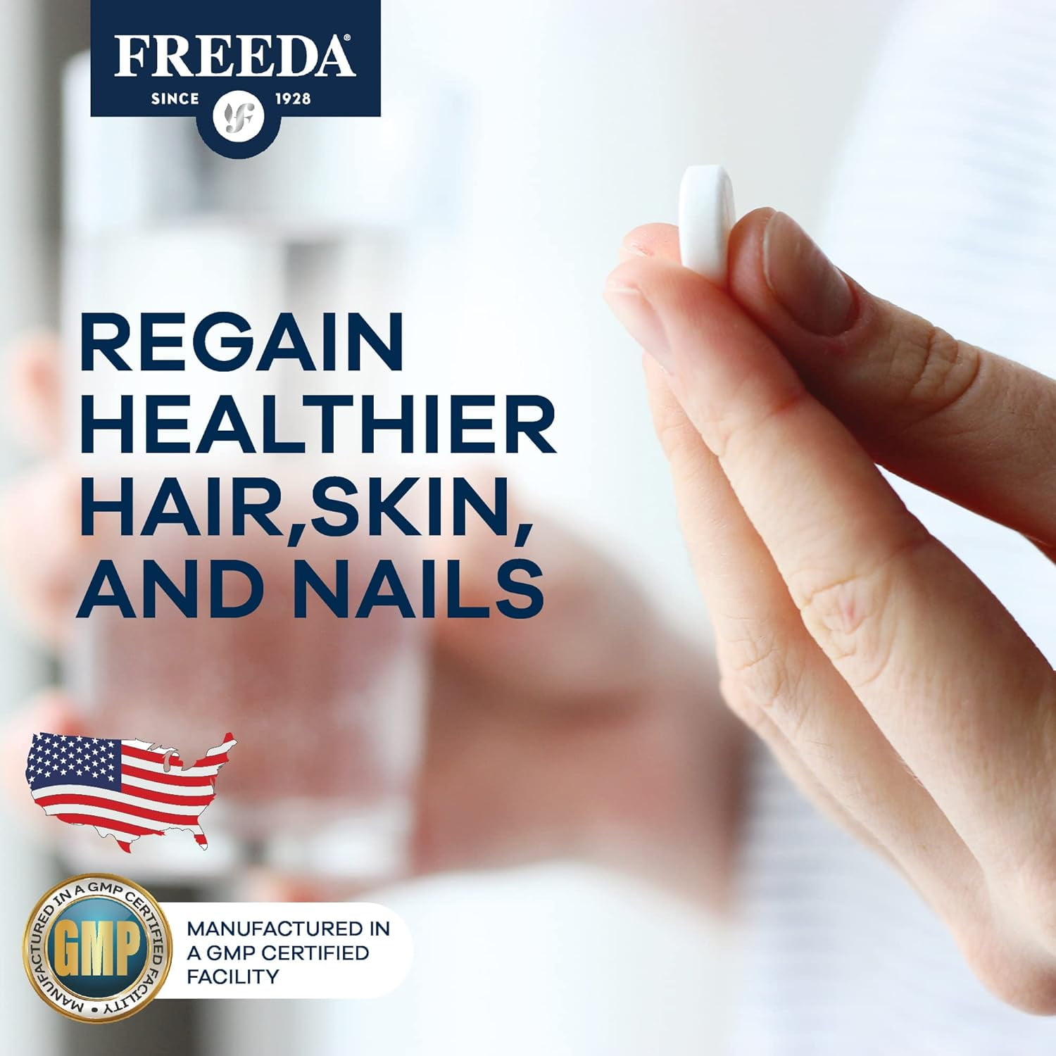 Freeda Biotin 10,000 mcg (10 mg) | Maximum Strength | Hair, Skin & Nails Support | Tiny Tablets | Vegan, Gluten Free | 100 Tablets