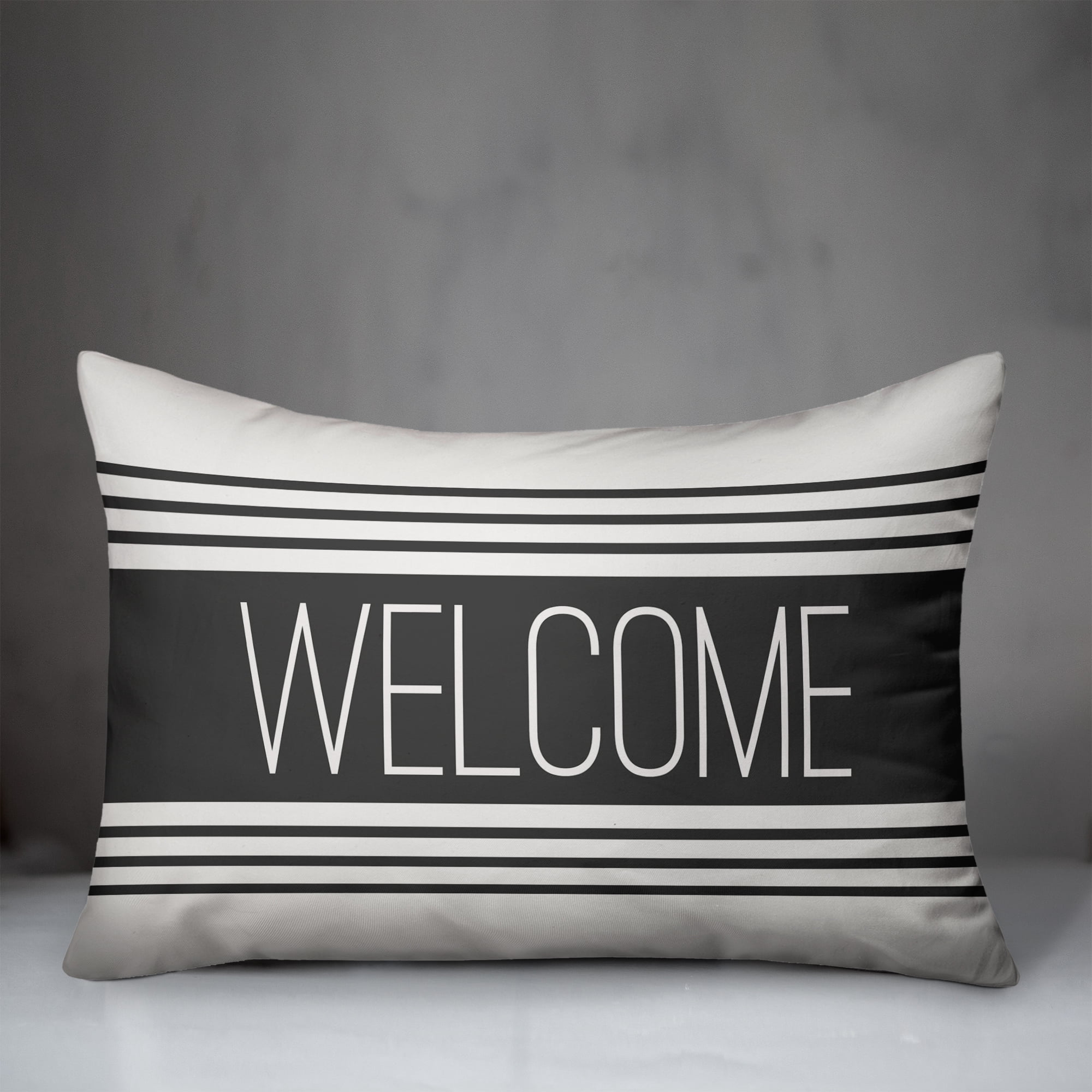 Creative Products Welcome Farmhouse Stripes Charcoal 14x20 Indoor / Outdoor Pillow