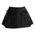 thumbnail image 3 of Dpytoraw Women's Bow Low Waist Solid Color Suit Skirt Floral Print Wrap Mini Skirt Black, 3 of 4