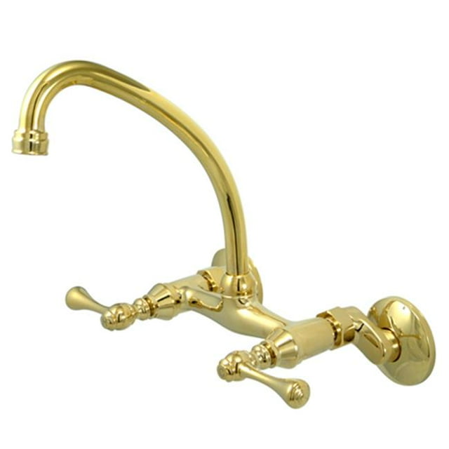 Kingston Brass KS314PB 4 Inch -8 Inch Adjustable Center Wall Mount Kitchen Faucet - Polished Brass