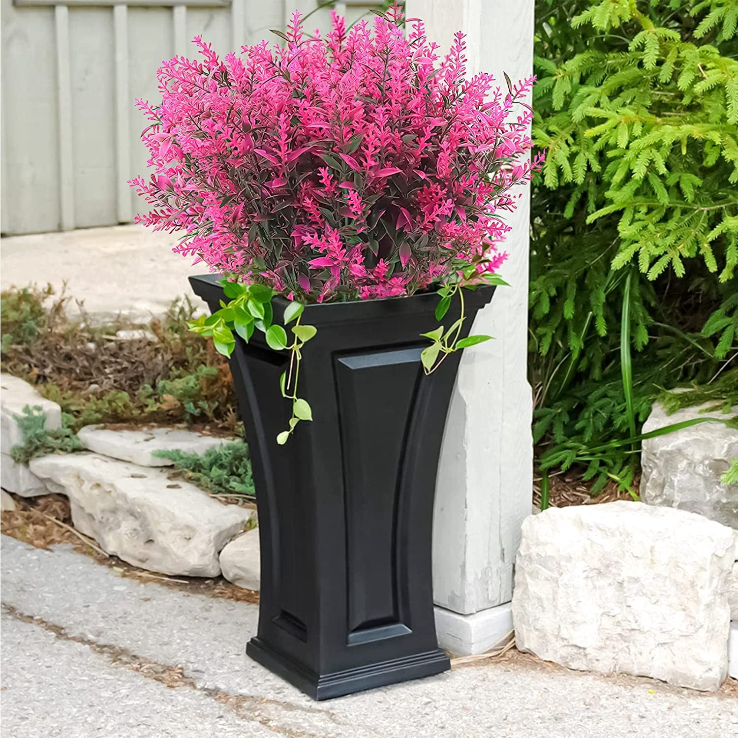 Morttic 8 Bundles Artificial Lavender Plants Outdoor for Home Decoration, Fake Flowers Plastic for Wedding Kitchen Garden Window Box Porch Office Indoor Decor