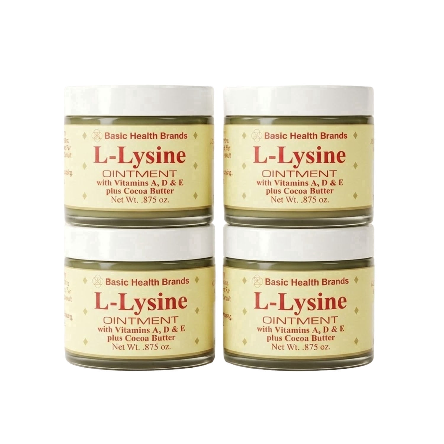 Basic Health Brands - L-Lysine Ointment - 0.875 oz - Lysine Cold Sore Treatment and Blister Relief - Soothes Lips – 4 Pack