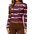 thumbnail image 4 of Garbnen Long Sleeve Tops for Women Striped Slim Fit Crew Neck Tops for Women Basic Color Block Fall Winter Fashion Womens Pullover Tops M, 4 of 5