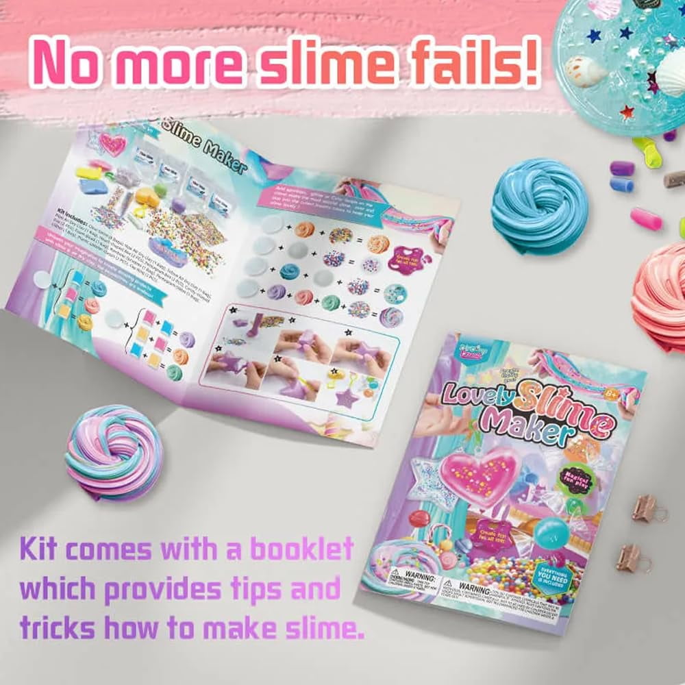 Lovely Slime Maker Kit for Kids - Includes 10+ Pre-Made Rainbow Slimes, Candy Pellets, Heart & Star Molds - DIY Glitter, Fluffy, Clear, and Glow-in-The-Dark Slime - Safe, Non-Toxic, Creative Fun