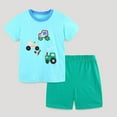 thumbnail image 2 of Jinhomg Toddler Boys Summer Sets 2 Piece Soft Cotton Outfits Cute Animal Cartoon Graphic Tees with Elastic Waist Shorts Casual Daily Wear Light Blue 6 Years, 2 of 7