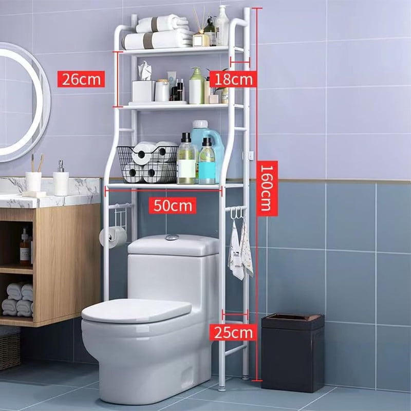 Over The Toilet Storage, 3-Tier Over Toilet Organizer Rack, Freestanding Above Toilet Shelf for Bathroom, Laundry, Space Saver, White
