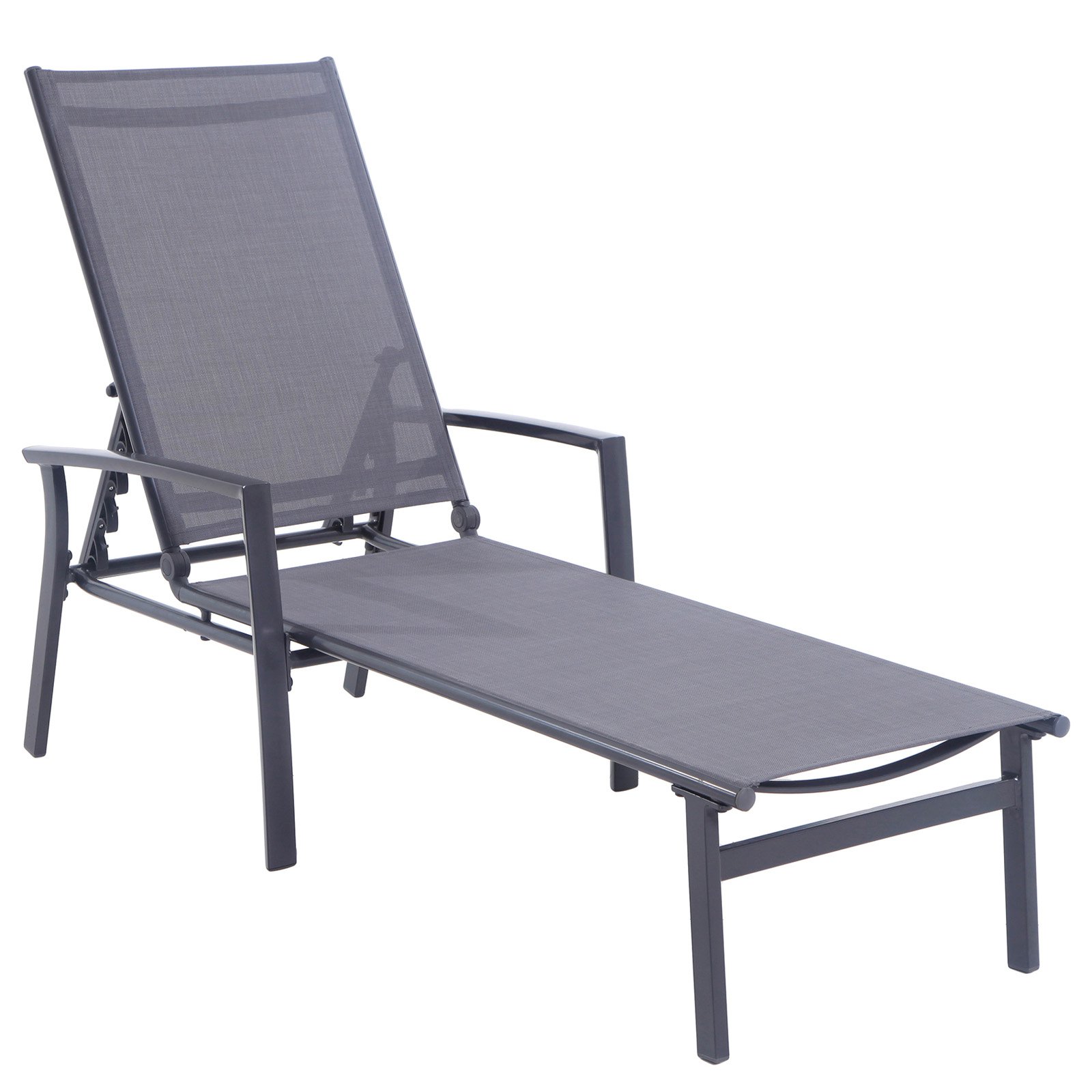 Hanover Naples Outdoor Folding Chaise Lounge Chair with Adjustable Backrest | Patio and Poolside Lounging Chair | UV and Weather-Resistant Sling Fabric | NAPLESCHS-GRY - image 3 of 16