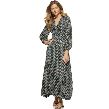 Scoop Women's Maxi Wrap Dress, Black Foil Dot