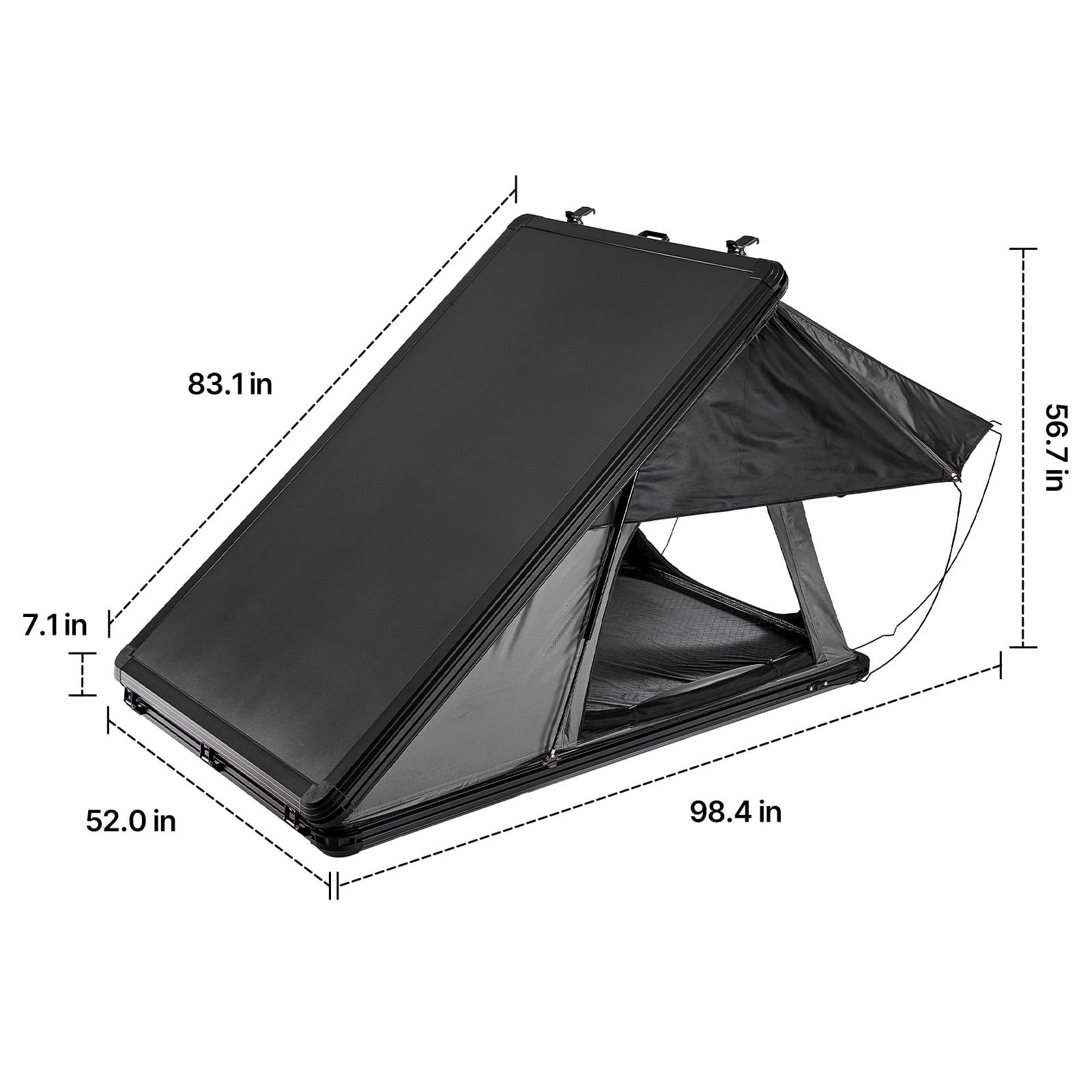 KFFKFF Hard Shell Rooftop Tent for 2-3 People, Aluminum Roof Tent with LED Lighting & Comfortable Mattress, Weather-Resistant Camping Tent for SUVs, Jeeps, and Trucks