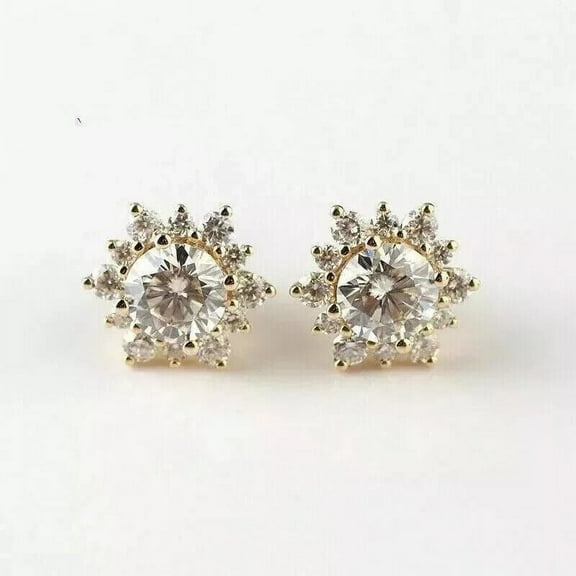 2.5Ct Natural Moissanite Round Cut Women's Stud Earrings in 14K Yellow Gold Plated
