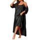 thumbnail image 1 of Pijamas de satén de 2 piezas INSPIRE CHIC para mujer, con mangas de 3/4, rayas, batas de noche negras, 1 of 5