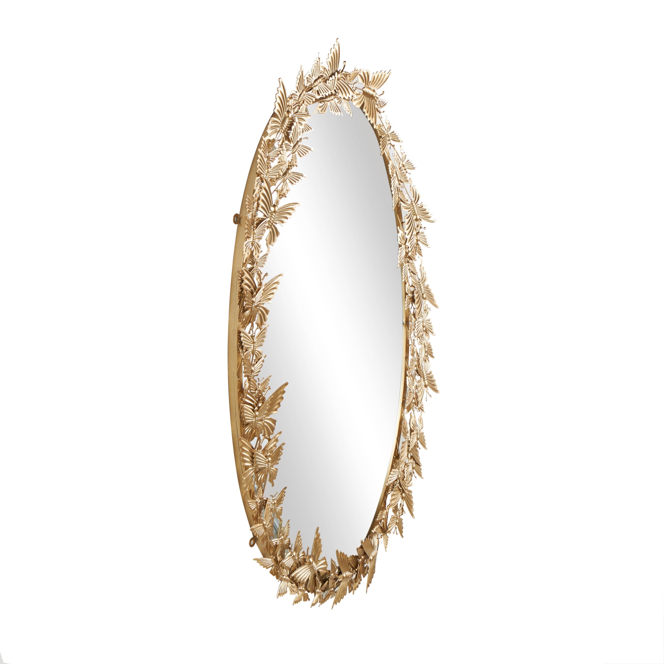 DecMode 19" x 33" Gold Oval 3D Butterfly Wall Mirror