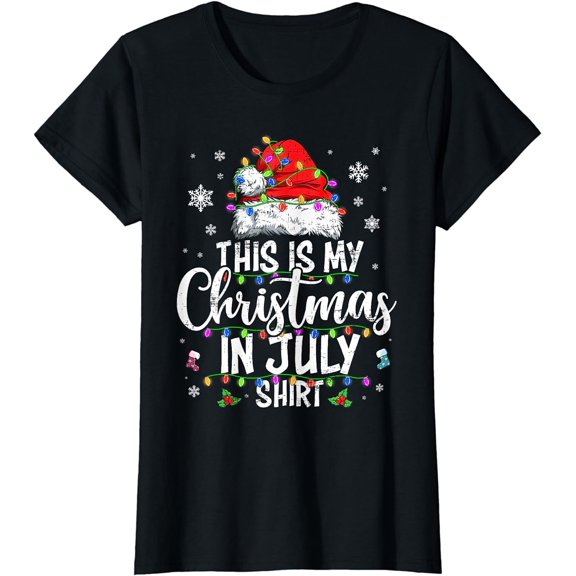 Christmas in July Shirt Santa Hat Summer Beach Vacation Xmas T-Shirt
