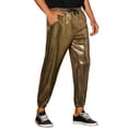 thumbnail image 4 of INSPIRE CHIC Shiny Pants for Men's Drawstring Waist Sparkly Costume Metallic Joggers Golden 30, 4 of 5