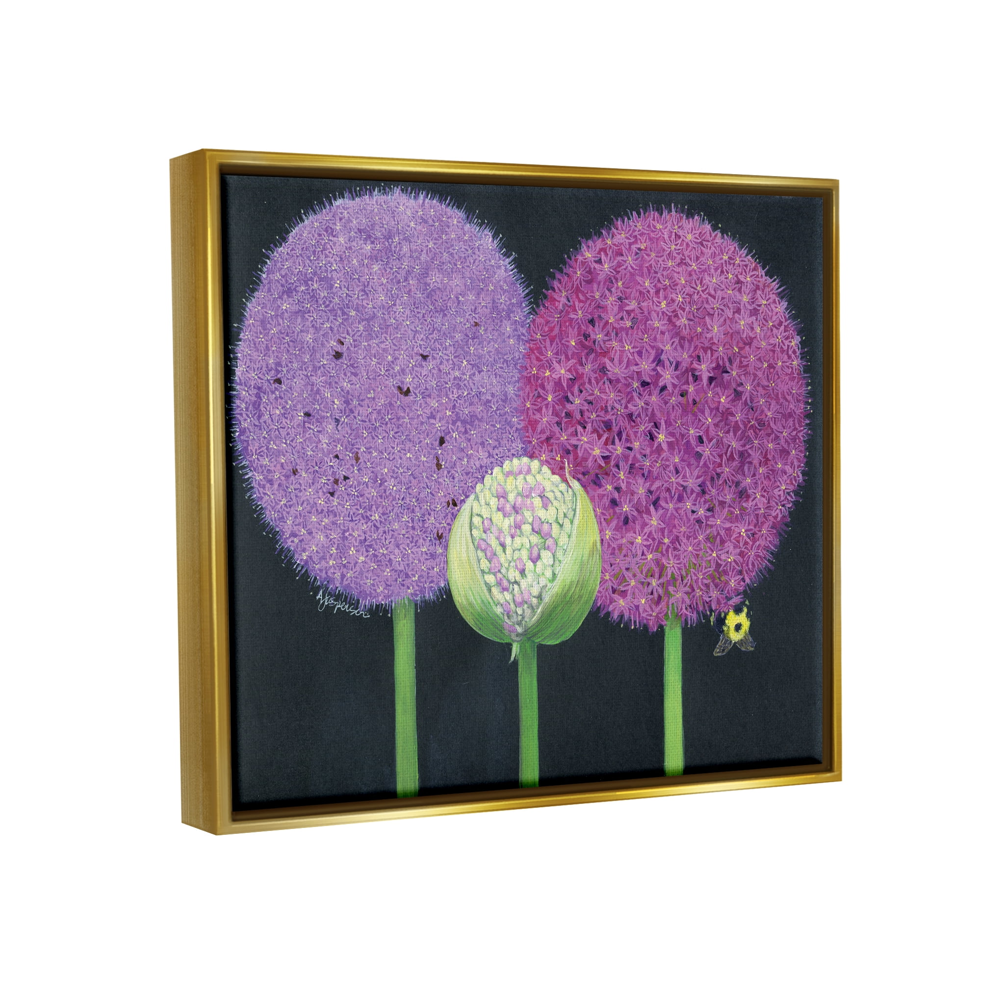 Stupell Industries Vintage Allium Plants Botanical & Floral Painting Gold Floater Framed Art Print Wall Art, 31 x 25