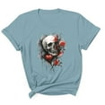 thumbnail image 4 of Sexlip Womens Swimsuit Set Dripping Rose Skull Print Cover Up Design Crew Neck Short Sleeve Casual Silhouette Breathable Fabric for Casual Beach Days Blue XXXXXL, 4 of 4