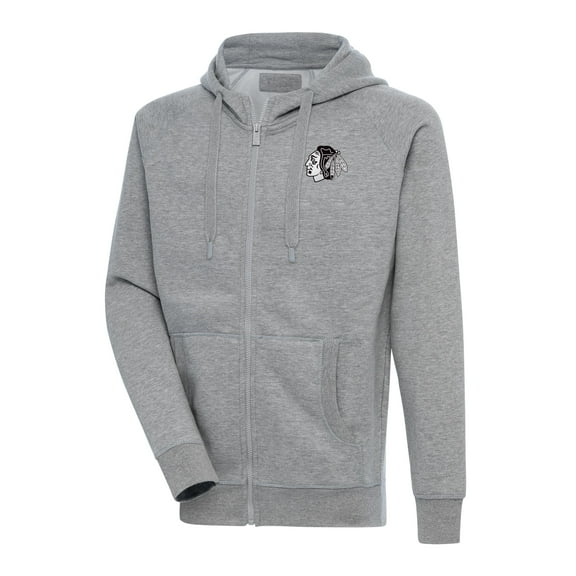 Men's Antigua Heather Gray Chicago Blackhawks Metallic Logo Victory Full-Zip Hoodie