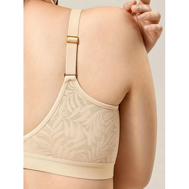 Plus Size Elegant Bra Women's Plus Contrast Leaf Lace Full Coverage Unlined  Wireless Bra 