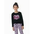 thumbnail image 4 of Barbie Girls Long Sleeve Graphic Tee Leopard Heart And Legging 2Pcs Casual Outfit Set Black Pink Sizes 5-12Y, 4 of 12