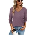 thumbnail image 3 of Ronuti Sweaters for Women V Neck Long Sleeve Casual Fall Tops Crochet Knit Lightweight Pullover Fashion Clothes 2026, 3 of 11