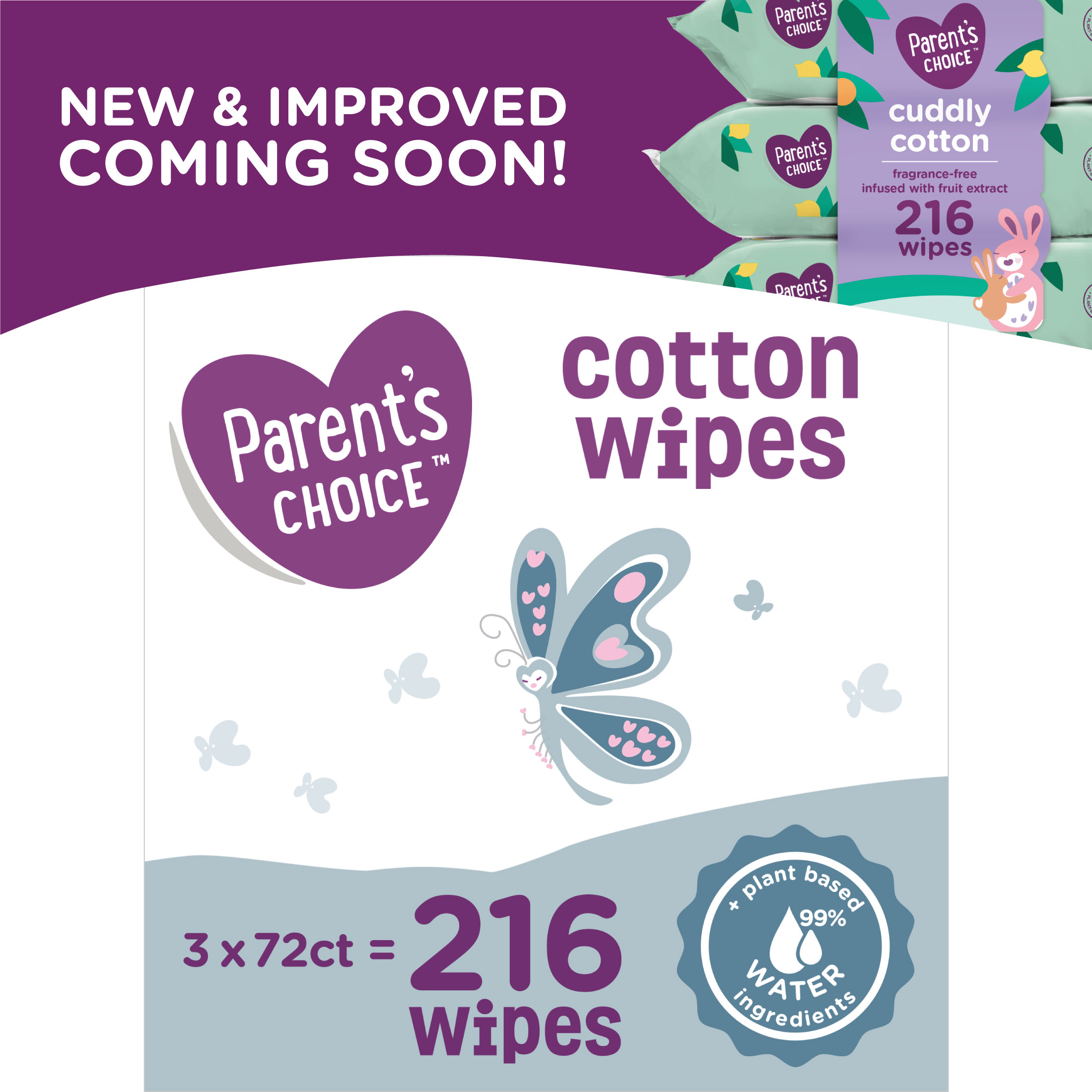 Parent's Choice Cotton Wipes, 3 packs of 72 (216 count)