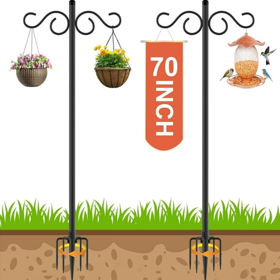 Adjustable Shepherd Hooks for Outdoor,2 Pack 70 Inch 5 Prong Base Bird Two Sided Feeder Poles,Heavy Duty Shepherds Hook,Suitable for Garden in Hanging Flower Basket,Lantern,Bird Nests