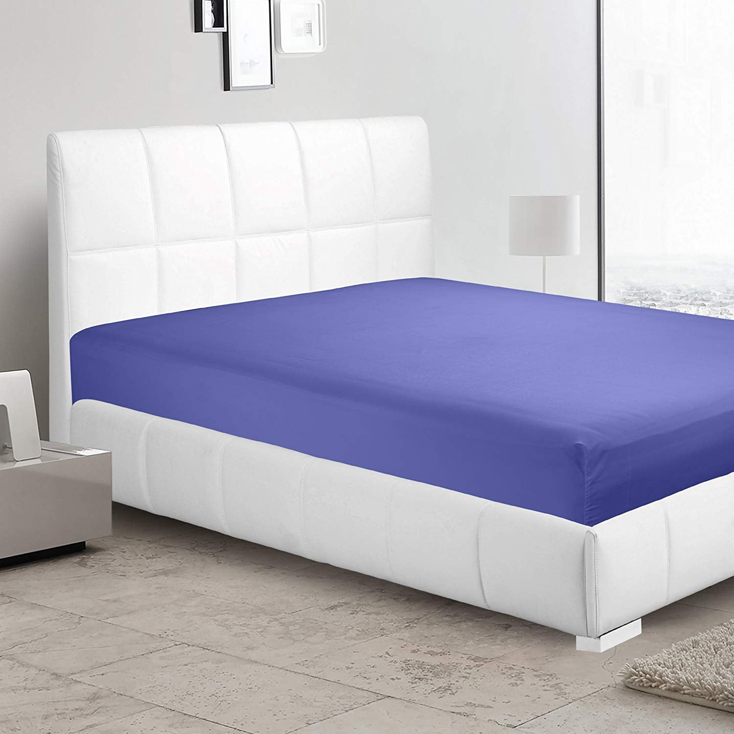 Clara Clark Premier 1800 Collection Single Microfiber Fitted Sheet, Full Size, Royal Blue