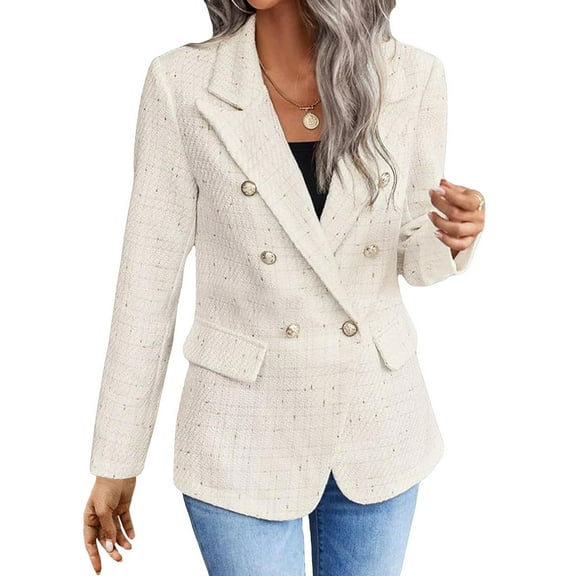 Womens Blazers For Work Casual Sevevn Women's Spring Casual Long Sleeve Woolen Suit Jacket