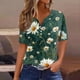 thumbnail image 2 of Camisetas de Verano de Manga Corta de las Mujeres Primavera Verano Casual Impreso Botón V-Cuello Superior, Marco de Imitación, 2 of 7