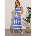 thumbnail image 3 of DARING DIVA Square Neck Flutter Sleeve Smocked Flowy Maxi Boho Dress S Blue, 3 of 6